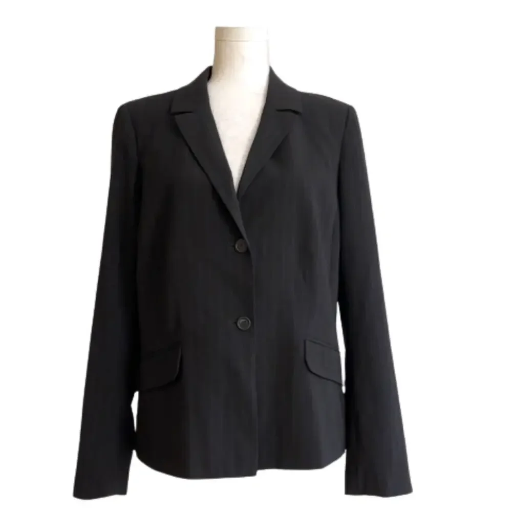 Parellel Blazer Jacket Black Brown Pinstriped Button Front Career Office Size 14